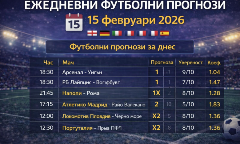 Ежедневни футболни прогнози - 15 февруари 2026