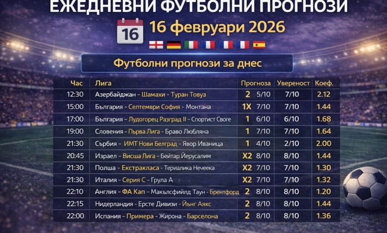Дневни футболни прогнози за 16 февруари
