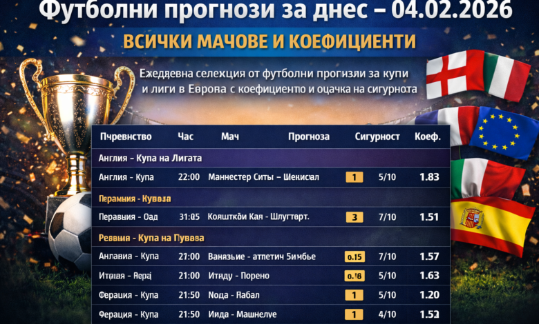 Футболни прогнози за 04.02.2026